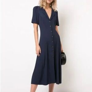 Reformation Navy Button Down Clarice Dress